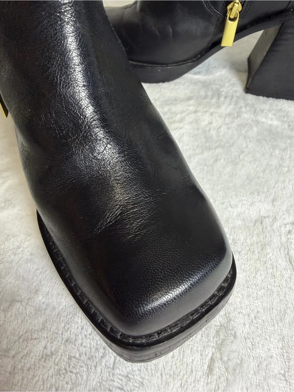 Steven Madden Black Leather Square-Toe Block Heel Ankle Boots Size 8